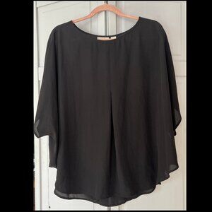 Pre-owned Chico's Sheer Batwing Flutter Sleeve Top, Black, Size XL / 16